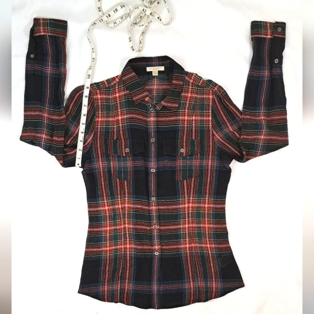 BURBERRY BRIT Tartan Plaid Long Sleeve Button Down Blouse - Picture 13 of 16